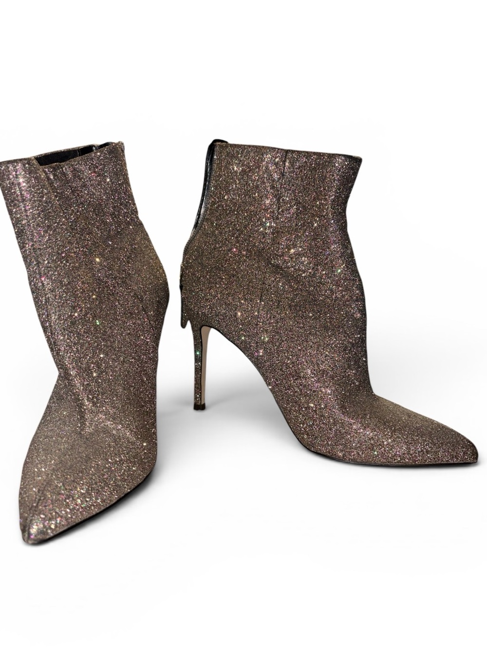 Steve Madden Glitter Pointed Toe Stiletto Ankle Boots - Taupe Sparkle